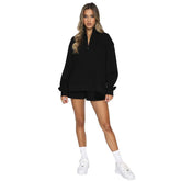Stand-Up Collar Zipper Pullover Long-Sleeved Sweatshirts & Tie Shorts Lounge Sets - Shah S. Sahota